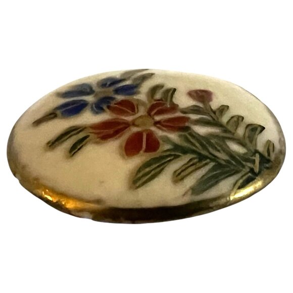 Antique Japanese Satsuma Button 1 Inch Hand-Painted Floral Ceramic Self Shank - Picture 4 of 4